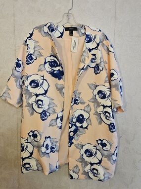 Forever 21 Peach Floral Open Blazer with Navy and Gray Roses